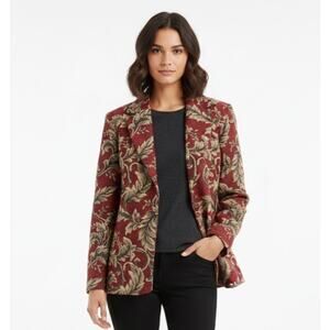 First Option Vintage 90s Red Gold Funky Floral Paisley Brocade Blazer, X-Large